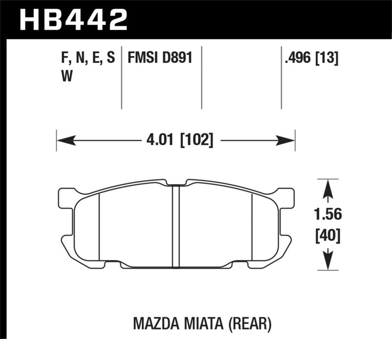 Hawk HB442B.496 01-03 Mazda Miata HPS 5.0 Rear Brake Pads