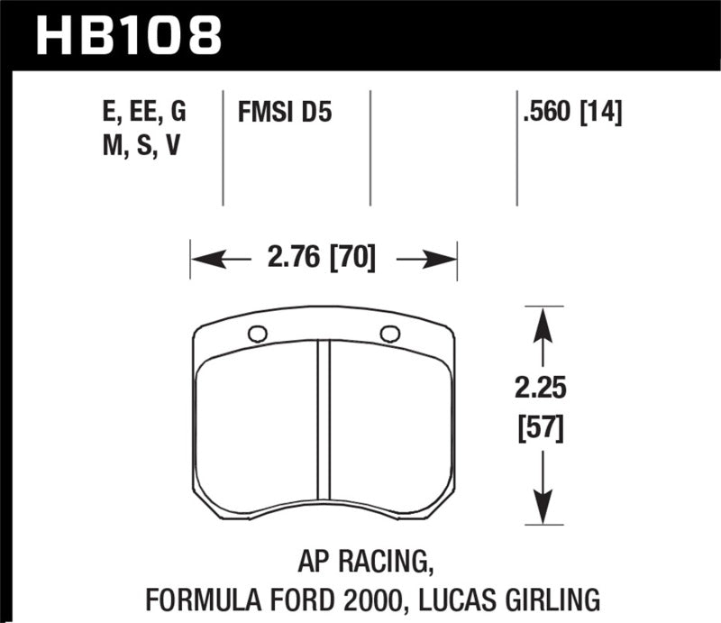 Hawk HB108S.560 AP Racing / FF 2000 HT-10 Race Brake Pads
